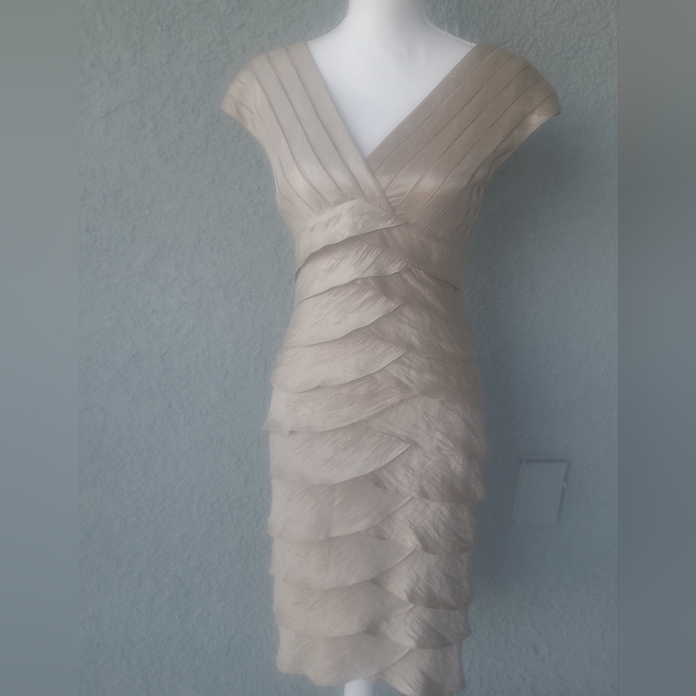 Adrianna Papell Beige Layered Mini Dress